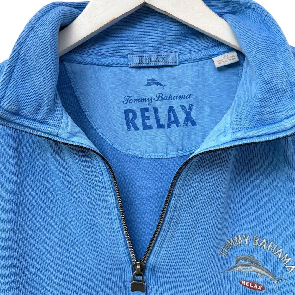 Tommy Bahama Blue 1/4 Zip Pullover Mens Large Sweatshirt Relax Logo Casual Nauti - Picture 4 of 12